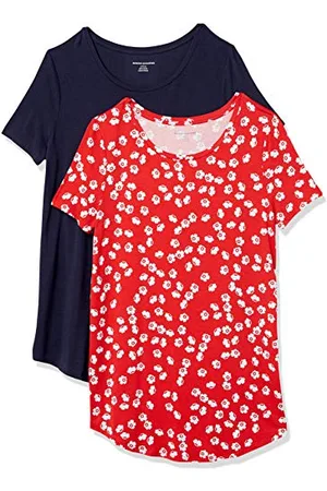 Amazon Damen Tunika mit U-Ausschnitt und Kurzen Ärmeln, 2er-Pack, , XXL