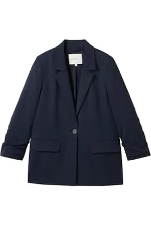 TOM TAILOR Damen Regular Fit Basic Blazer mit gerafftem Arm, , M