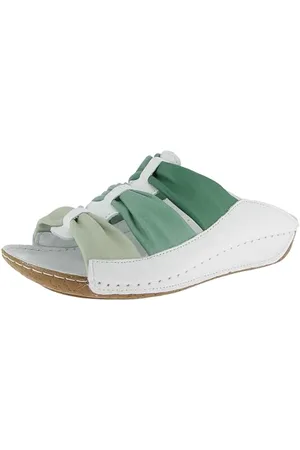Andrea Conti Damen Pantolette Flacher Slipper, weiß/grün-Multi, 40 EU