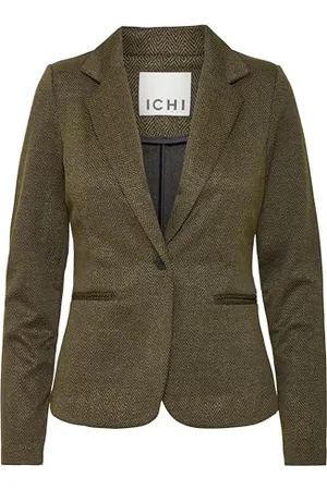 Ichi IHKATE Jacquard Damen Blazer Jackenklazer mit Reverskragen Paspeltaschen V-Ausschnitt 1-Knopf-Form leicht elastisch Slim fit, Größe:S, Farbe: