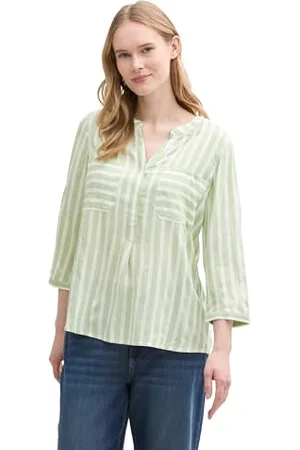 TOM TAILOR Damen 1016190 Bluse, 37431-True Green Vertical Stripe, 42