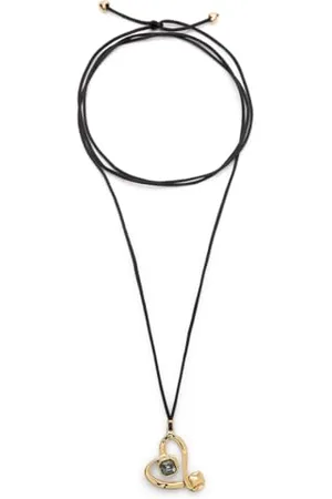 UNO de 50 Anhänger aus Metalllegierung, 18 Karat vergoldet, doppelte Kette und Herz mit schwarzem Kristall, handgefertigter Schmuck, hergestellt in Spanien, Einheitsgröße, Gold, Kein Edelstein