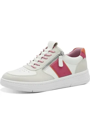 Jana Damen Sneaker flach Freizeit Vegan, Weiß (White/Fuxia), 40 EU
