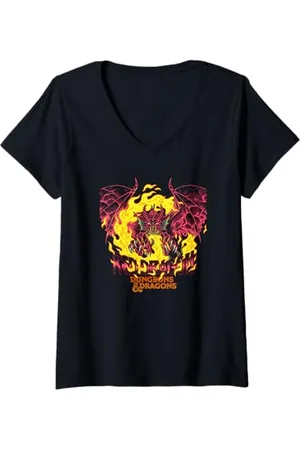 Dungeons & Dragons Damen Flaming Red Dragon T-Shirt mit V-Ausschnitt
