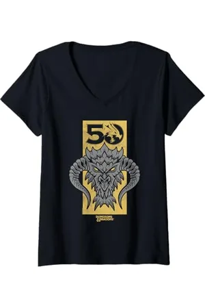 Dungeons & Dragons Damen Gold 50th Black Dragon T-Shirt mit V-Ausschnitt