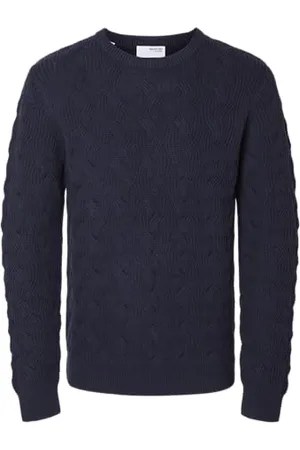 SELECTED Male Pullover mit Rundhalsausschnitt Zopfstrick