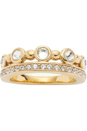 Leonardo Ring Bobby • Ring aus goldfarbenem Edelstahl • Gr. 18 (56) • besetzt mit facettierten Steinen und Goldkugeln • Schmuck Geschenk für Frauen • 024807