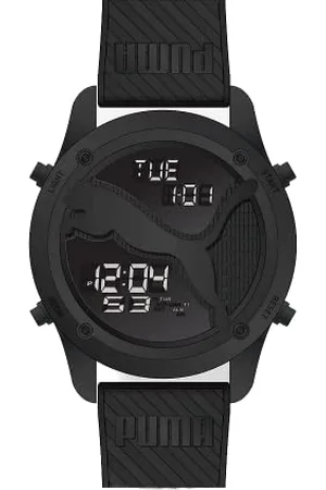 PUMA Herrenuhr Big Cat, LCD Uhrwerk, 44MM Schwarzes Polykarbonatgehäuse mit PolyurethanArmband, P5099