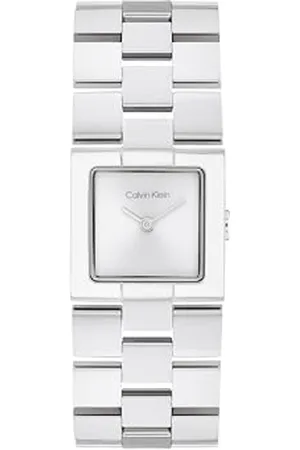 Calvin Klein Zwei-Zeiger-Quarzwerk-Uhr für Damen Kollektion CK Meridian mit Rechteckigem Gehäuse und Edelstahlarmband