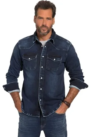 JP 1880 Herren Jeanshemd, FLEXNAMIC, Langarm, Kentkragen, Modern Basic Fit, Western Look Hemden, , XXXXXL