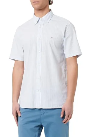 Tommy Hilfiger Herren POPLIN MW0MW29207 WCC Flex Popeline STP RF Shirt S/S, Blue (Breezy Blue/Optic White), S
