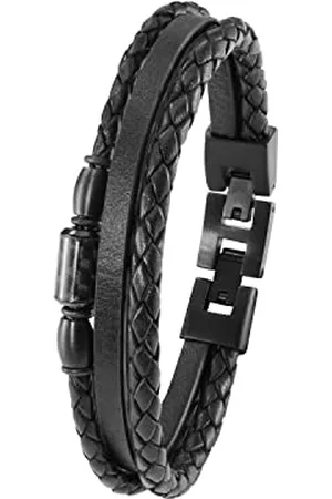 QS by s.Oliver Armband Edelstahl Carbon/Leder Herren Armschmuck, 20+1,5 cm, Schwarz, Kommt in Schmuck Geschenk Box, 2022637