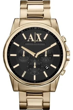 Armani Exchange Uhr für Herren , QuarzChronographenwerk, 45mm GoldEdelstahlgehäuse mit Edelstahlarmband, AX2095