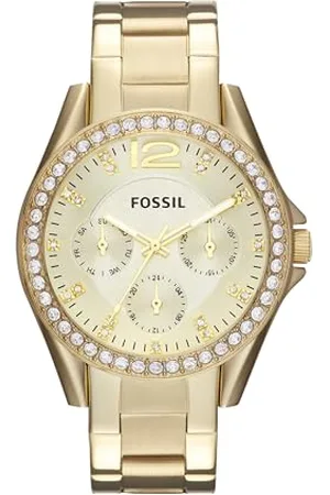 Fossil Damenuhr Riley, QuarzMultifunktionswerk, 38mm Goldenes Edelstahlgehäuse mit Edelstahlarmband, ES3203