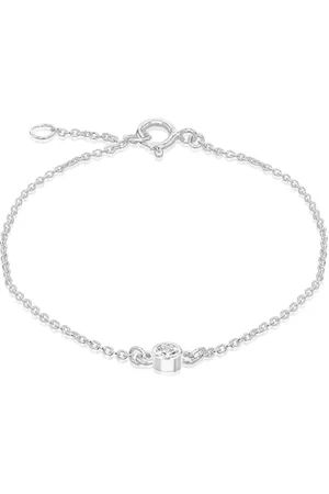 Amazon Armband aus Sterlingsilber, verstellbar, weißer Zirkonia, Geburtsstein April, 16–18 cm