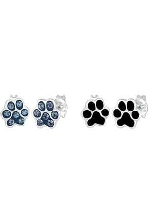 Elli Ohrringe Damen Ohrstecker Pfoten Hund Katze mit Kristallen in 925 Sterling Silber & Ohrringe Damen Ohrstecker Pfoten Tier Hund Katze Filigran mit Emaille in 925 Sterling Silber
