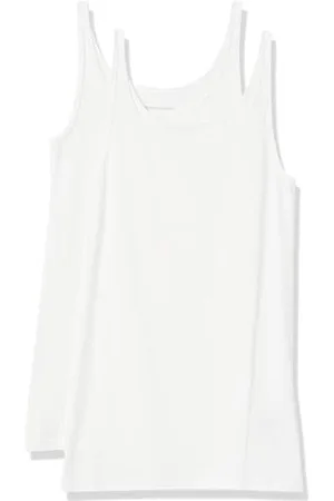 Amazon Damen Schmal geschnittenes Tanktop mit dünnem Trägern, 2er-Pack, , XS