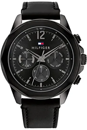 Tommy Hilfiger Multi Zifferblatt Quarz Uhr für Herren mit Schwarzes Lederarmband - 1792062