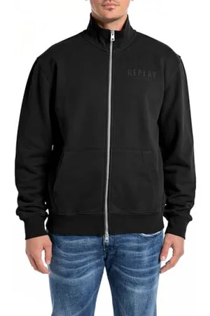 Replay Herren Sweatshirt mit Reißverschluss Oversized, Schwarz (Black 098), XL