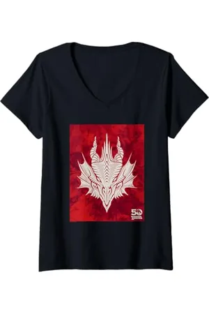 Dungeons & Dragons Damen Dyed 50th Red Dragon Block T-Shirt mit V-Ausschnitt