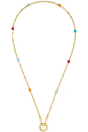 Leonardo Halskette Clip & Mix Smile kurze Kette aus goldfarbenem Edelstahl bunte Achat-Perlen mit Ring zum Anhängen von Charms 45 cm Länge Schmuck Damen 023749