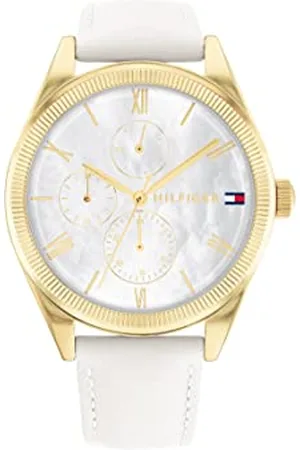 Tommy Hilfiger Multi Zifferblatt Quarz Uhr für Damen mit Weisses Lederarmband - 1782594