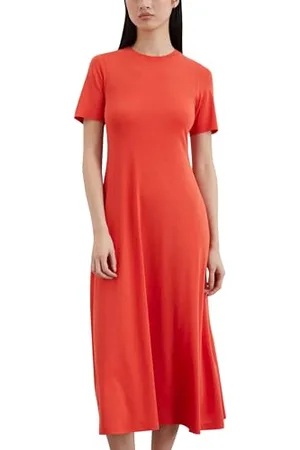 Marc O’ Polo Marc OߴPolo Damen Jerseykleid mit Rundhalsausschnitt Slim Fit, Rot (Burnt Red), XL