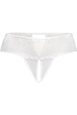 Teyli Damen Ouvert Tanga - Tanga mit Loch - Höschen mit Offenem Schritt - Slips im Schritt Offen - Unterwäsche mit Spitze Blumenmotiv S/M