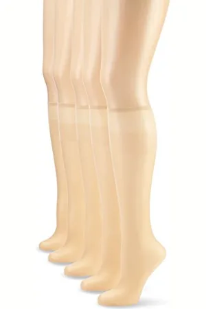 Nur Die 5er Pack Knie Seidenfein 15 DEN transparente Nylon Fein-Kniestrümpfe seidig glänzend breiter Komfortbund Damen