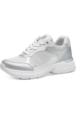 Marco Tozzi Damen Sneaker flach mit Schnürsenkeln Sportlich, Weiß (White/Silver), 41 EU