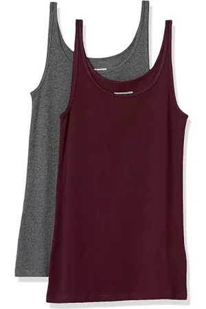 Amazon Damen Schmal geschnittenes Tanktop mit dünnem Trägern, 2er-Pack, , L