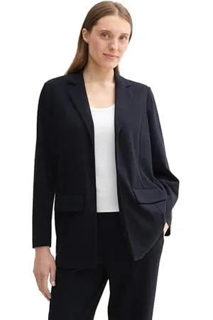 TOM TAILOR Damen 1043680 Blazer aus fliessendem Material, 10668-Sky Captain Blue, 48