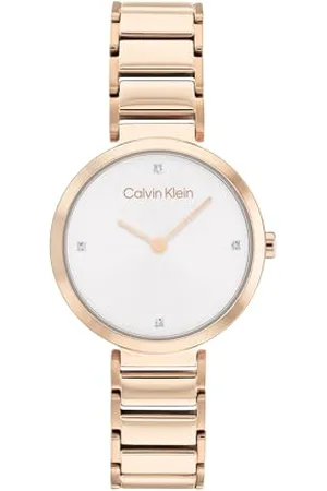 Calvin Klein Analog Quarzuhr für Damen Kollektion Minimalistic T BAR 28MM mit Rotgoldfarbenes Edelstahlarmband - 25200140