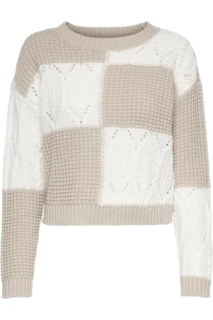 JDY Damen Kuscheliger Strickpullover | Grafik Colorblock Muster Basic Sweater | Rundhals Langarm JUSTY, Farben: , Größe:M