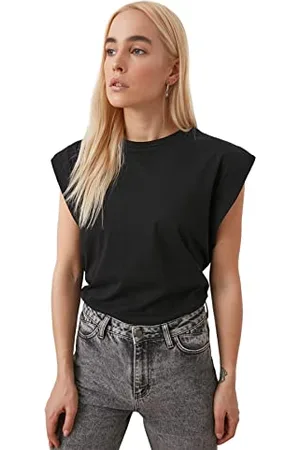 Trendyol Damen Rundhalsausschnitt Unifarben Regular T-Shirt, , S EU