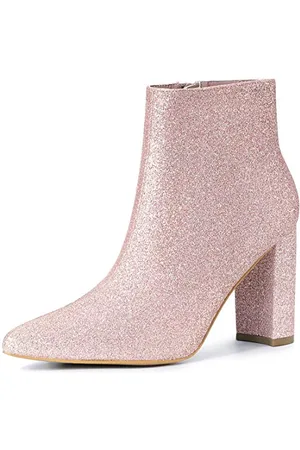 Allegra K Damen Glitzerstiefel mit spitzem Zehenbereich, klobiger Absatz, rose, 38 EU