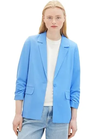 TOM TAILOR Damen Regular Fit Basic Blazer mit gerafftem Arm, , S