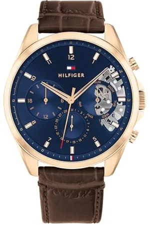 Tommy Hilfiger Multi Zifferblatt Quarz Uhr für Herren mit Dunkel-Braunes Lederarmband - 1710453