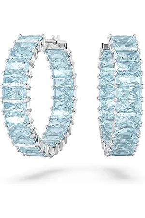 Swarovski Matrix Kreolen, Rhodinierte Ohrringe mit Blauen Kristallen