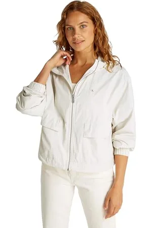 Calvin Klein Damen Windbreaker Jacke Cotton Nylon Dünn, Beige (Tofu), S