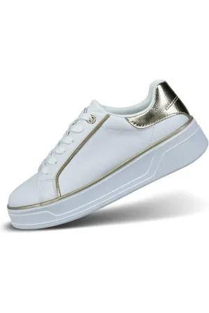 Bugatti Damen-Weiße Sneakers mit Goldenen Details, Logo-Akzenten, Klobigen Gummisohlen und Stilvollem Design für Legere Kleidung, weiß/Gold, 41 EU