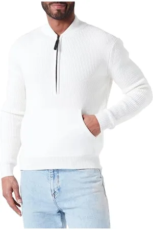 Replay Herren Strickpullover mit Reißverschluss, (Weiß), XL