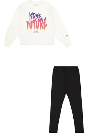 Champion Mädchen Legacy Script Shop G (405043) -Ultra-Light Soft Compact Powerblend Fleece Crewneck & Leggings Anzug, , 3-4 Years