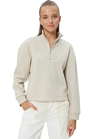 Koton Women Half Zipper Relax Fit High Neck Textured Sweatshirt