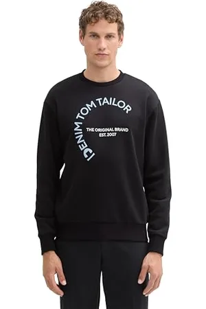 TOM TAILOR Herren 1044786 Basic Crew-Neck Sweater Pullover mit Print, 29999-Black, M