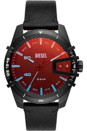 Diesel Herrenuhr Caged, DreizeigerDatumswerk, 46 mm schwarzes Edelstahlgehäuse mit Lederarmband, DZ1948