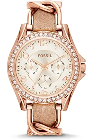 Fossil Damenuhr Riley, 38 mm Gehäusegröße, Quarz-Multifunktionswerk, Edelstahlarmband