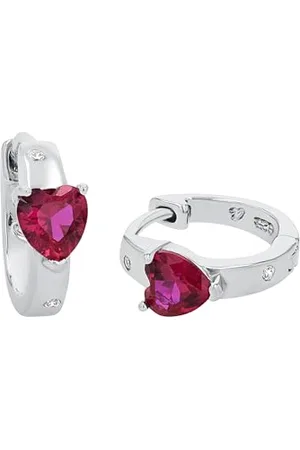 Amor Creolen 925 Sterling Silber Mädchen Kinder Ohrschmuck, mit Zirkonia synth., 1 cm, Pink, Herz, Kommt in Schmuck Geschenk Box, 2021184