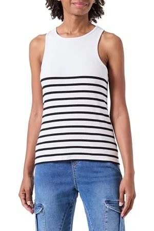 ONLY Damen Onlkenya Rib Stripe Tank Top Cs JRS, Bright White/Stripes:Black, XXL