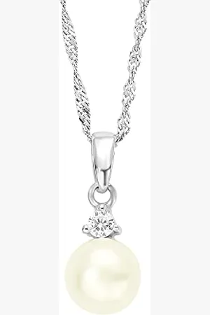 Amor Kette mit Anhänger 925 Sterling Silber Damen Halsschmuck, mit Zirkonia synth., mit Süßwasserzuchtperle, 42 cm, Silber, Kommt in Schmuck Geschenk Box, 2012671